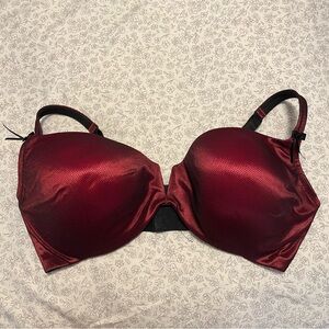 Cacique 44DD Lightly Lined Balconette Bra Red Black Mesh Lace Underwire